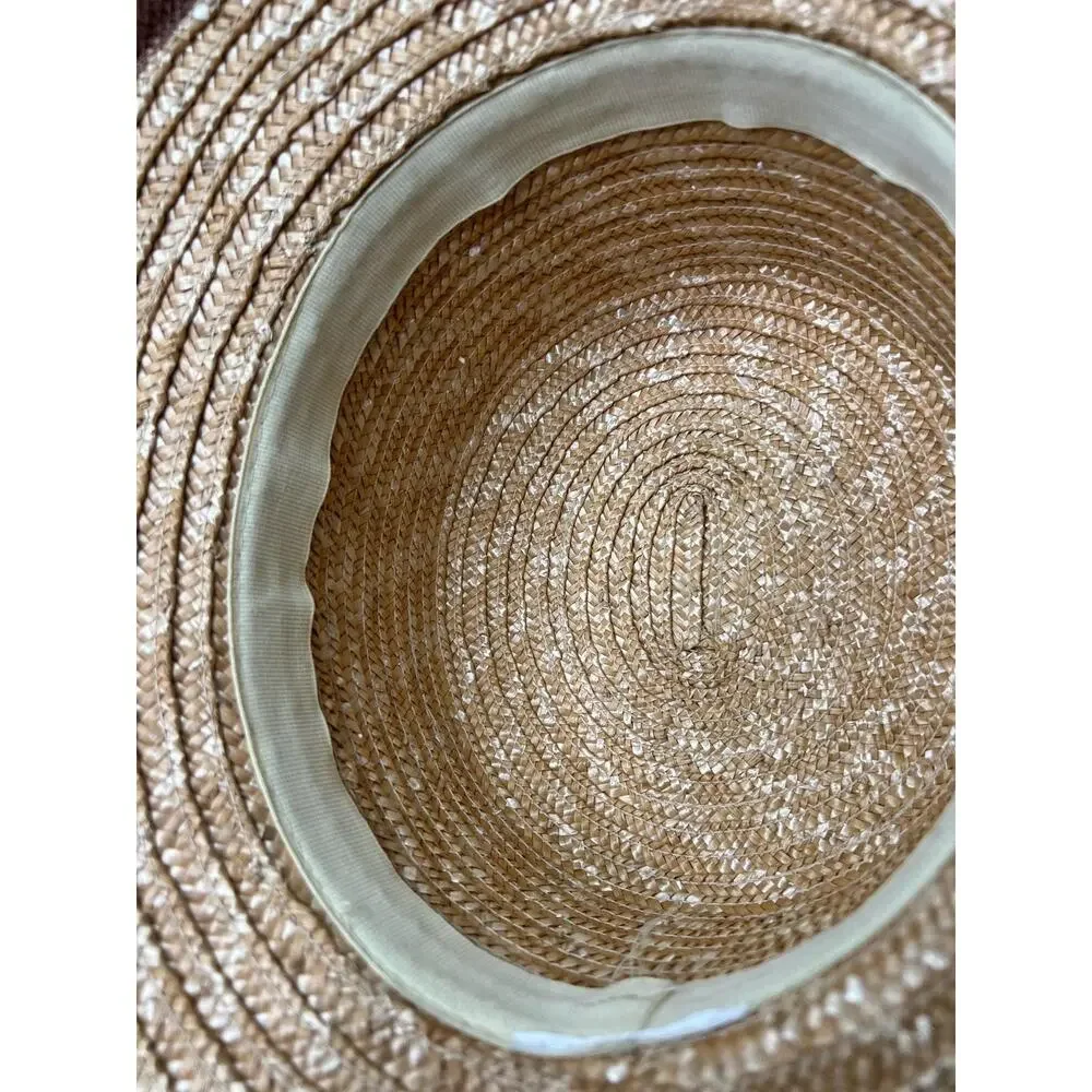 Floppy Sun Hat Women's Tan Brown Straw Mesh Metallic Bow Casual Summer Church